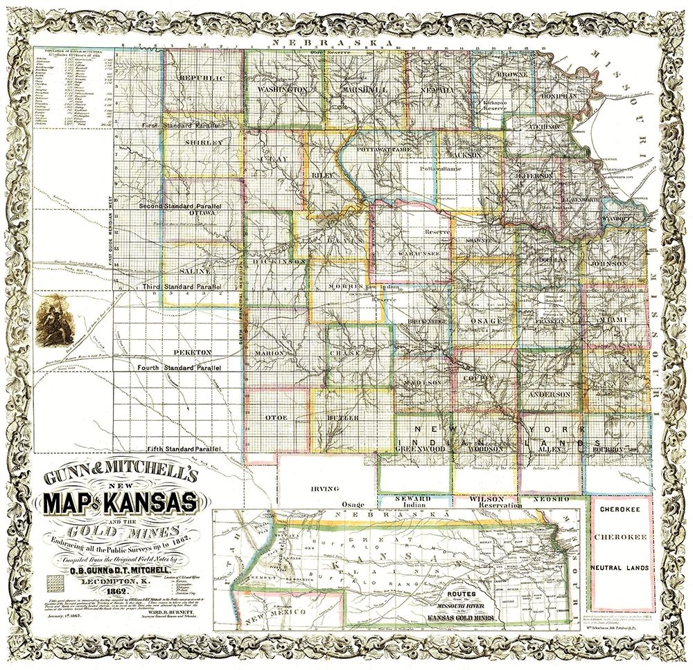 Gold Mines Kansas - Gunn 1862 art print by Gunn for $57.95 CAD
