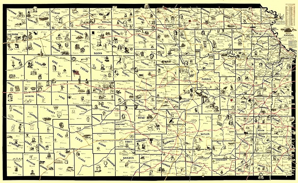 Kansas Railroad Routes - McEwen 1897 art print by McEwen for $57.95 CAD