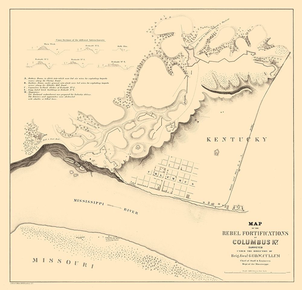 Columbus Kentucky Fortifications - Cullum 1862 art print by Cullum for $57.95 CAD