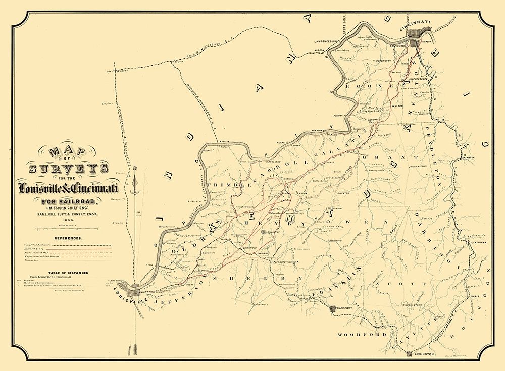 Louisville Cincinnati Railroad Kentucky - St John 1866 art print by St John for $57.95 CAD