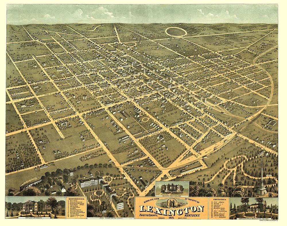 Lexington Kentucky - Ehrgott 1871 art print by Ehrgott for $57.95 CAD