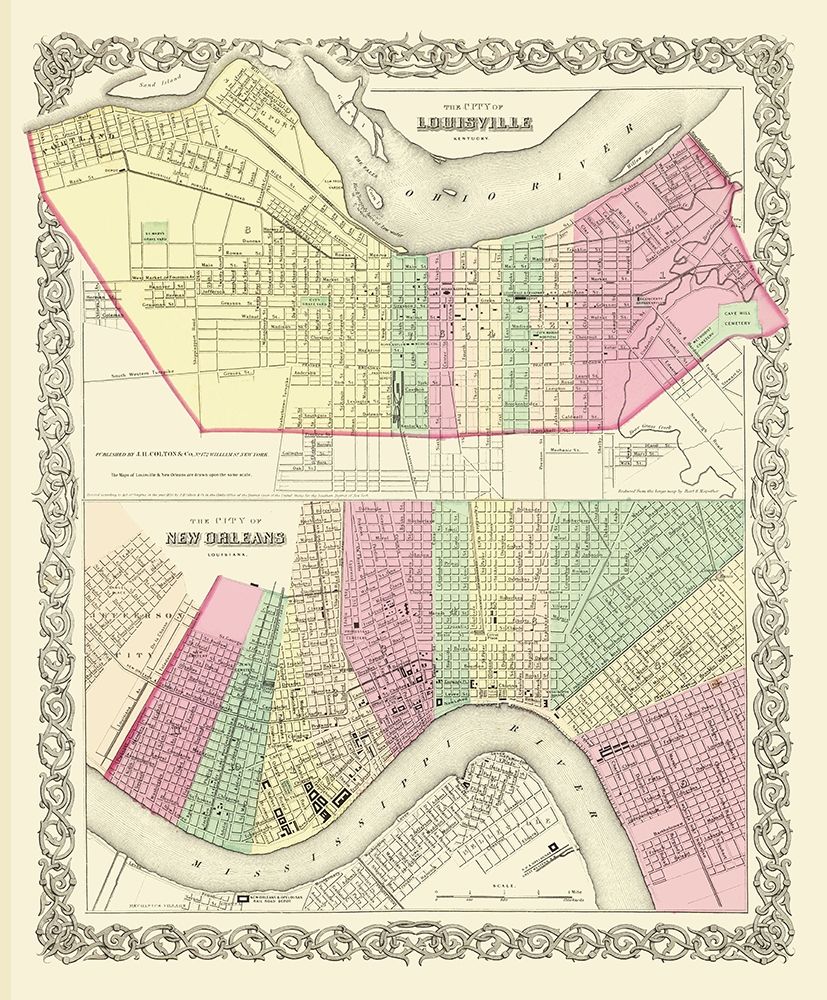 Louisville and New Orleans - Colton 1857 art print by Colton for $57.95 CAD