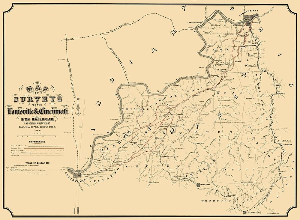 Louisville and Cincinnati Railroad - St John 1866 art print by St John for $57.95 CAD
