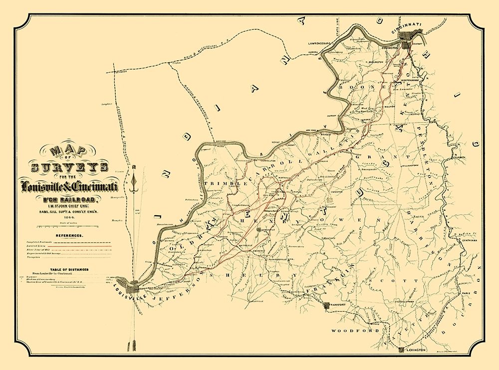 Louisville and Cincinnati Branch Railroad 1866 art print by German for $57.95 CAD