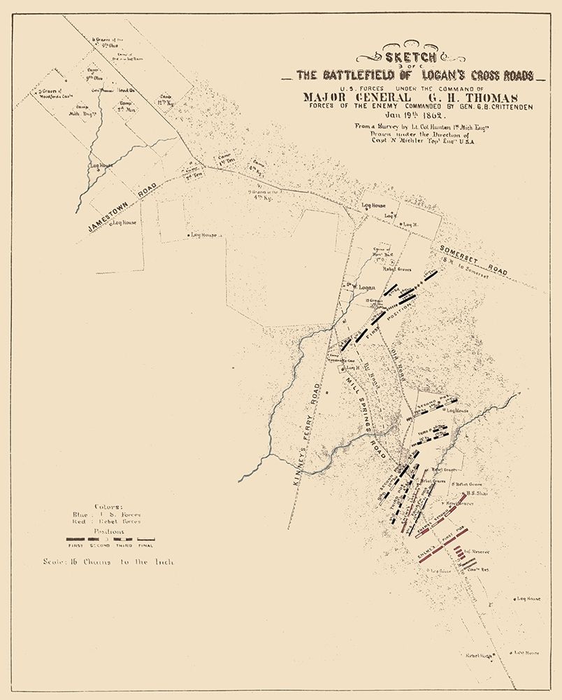 Logans Cross Roads Kentucky Battlefield - Michler 1862 art print by Michler for $57.95 CAD