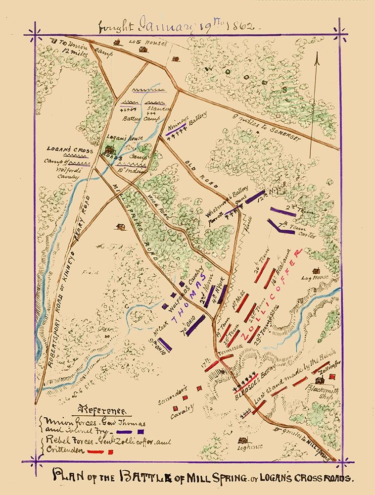 Mill Springs Kentucky Battle - Sneden 1862 art print by Sneden for $57.95 CAD