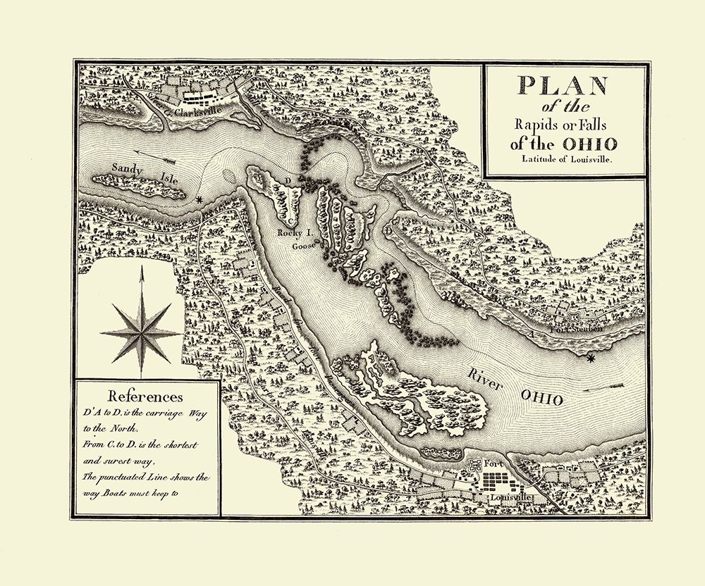 Ohio River Rapids, Fort Louisville - Bertrand 1796 art print by Bertrand for $57.95 CAD