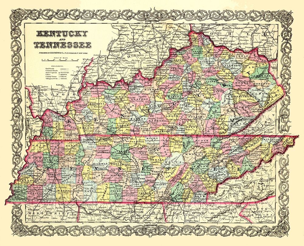 Kentucky, Tennessee - Colton 1856 art print by Colton for $57.95 CAD