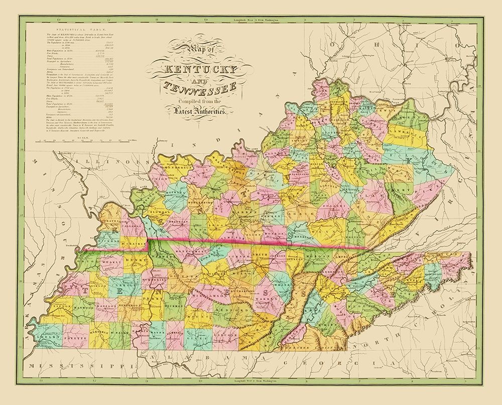 Kentucky, Tennessee - Finley 1839 art print by Finley for $57.95 CAD