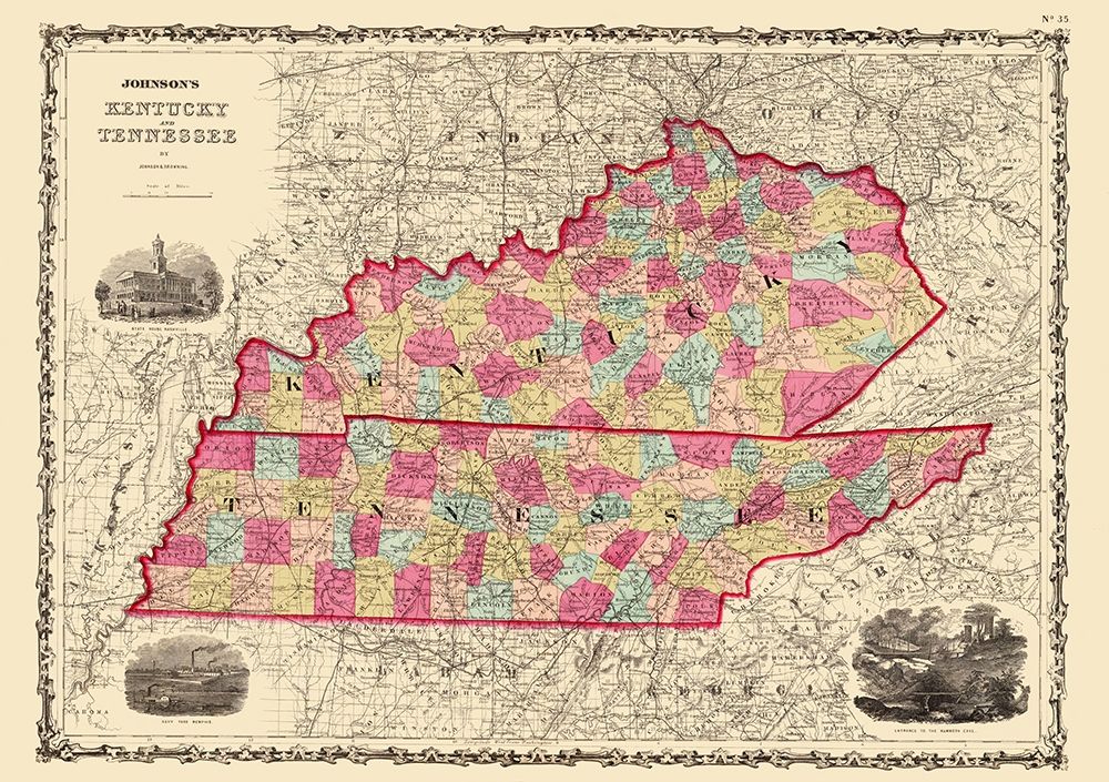 Kentucky, Tennessee - Johnson 1864 art print by Johnson for $57.95 CAD