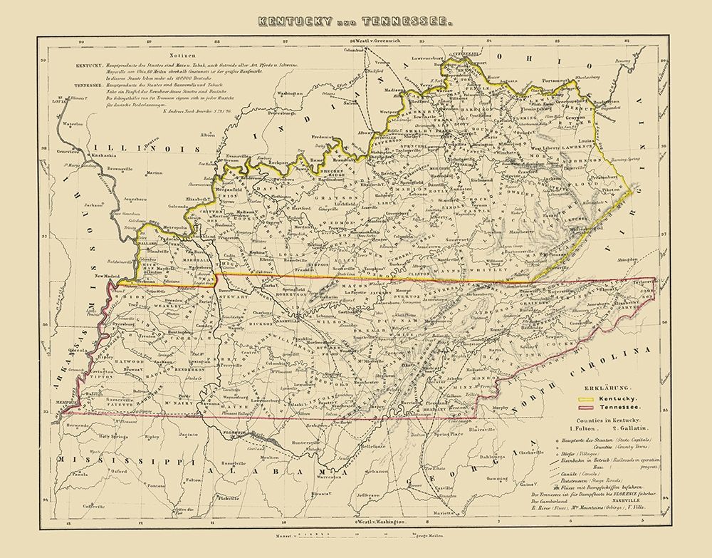 Kentucky, Tennessee - Westermann 1854 art print by Westermann for $57.95 CAD