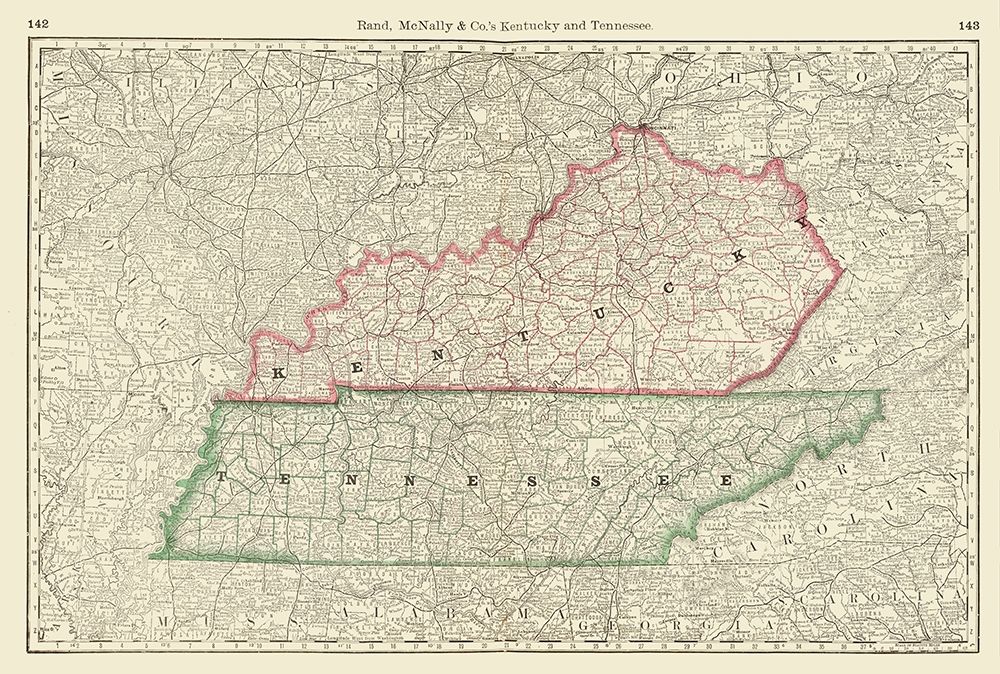 Kentucky, Tennessee - Rand McNally 1879 art print by Rand McNally for $57.95 CAD
