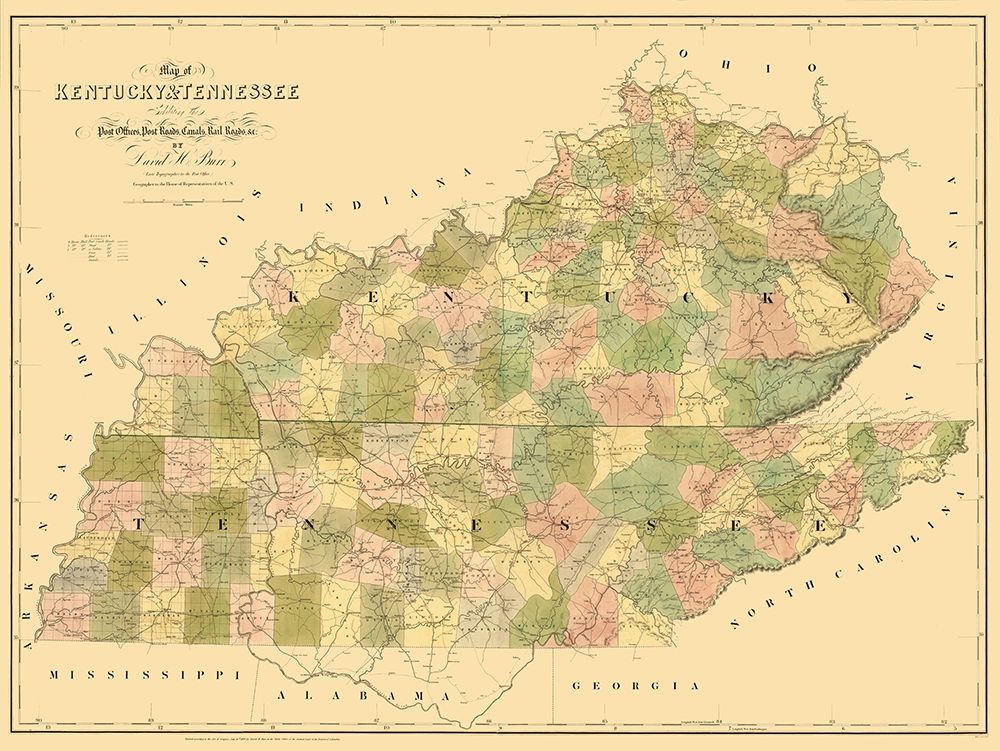 Kentucky, Tennessee - Burr 1839 art print by Burr for $57.95 CAD