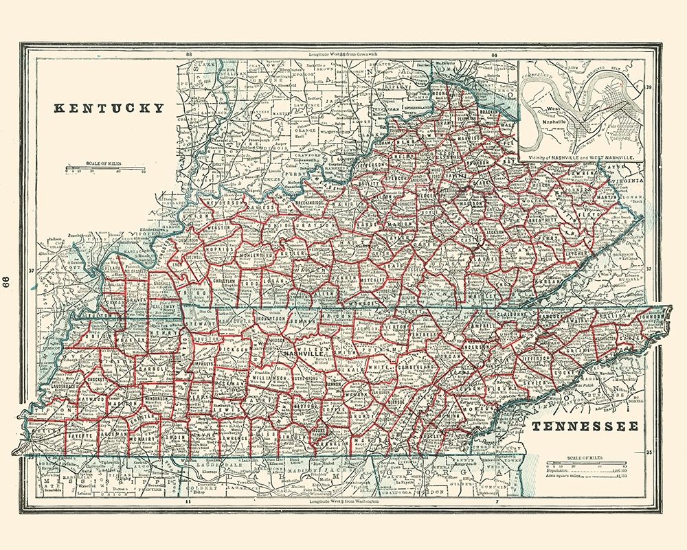 Kentucky, Tennessee - Rathbun 1893 art print by Rathbun for $57.95 CAD