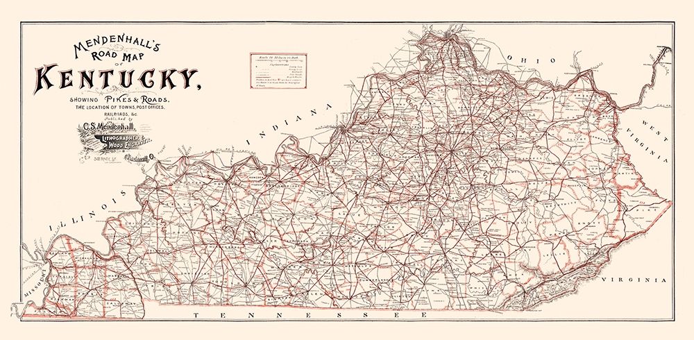 Kentucky Road Map - Mendenhall 1900 art print by Mendenhall for $57.95 CAD