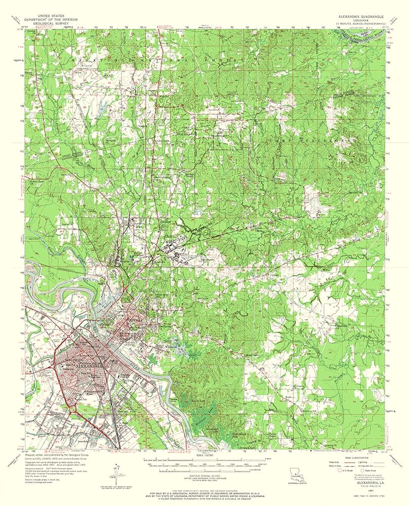 Alexandria Louisiana Quad - USGS 1957 art print by USGS for $57.95 CAD