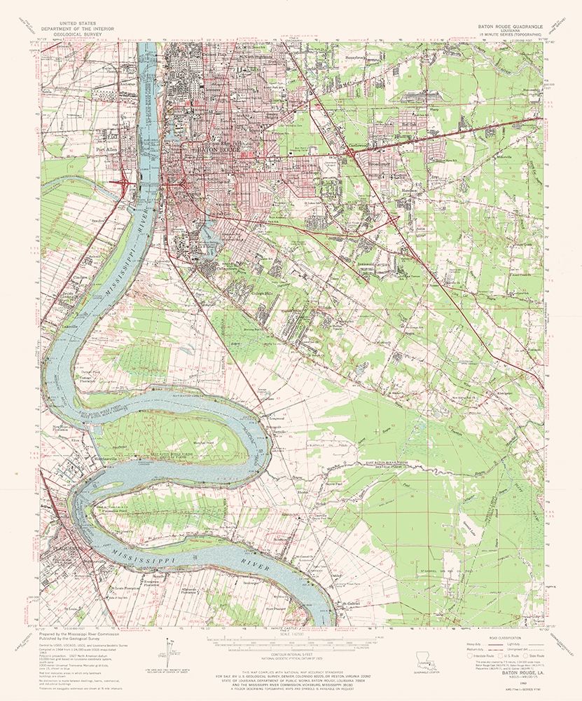 Baton Rouge Louisiana Quad - USGS 1963 art print by USGS for $57.95 CAD