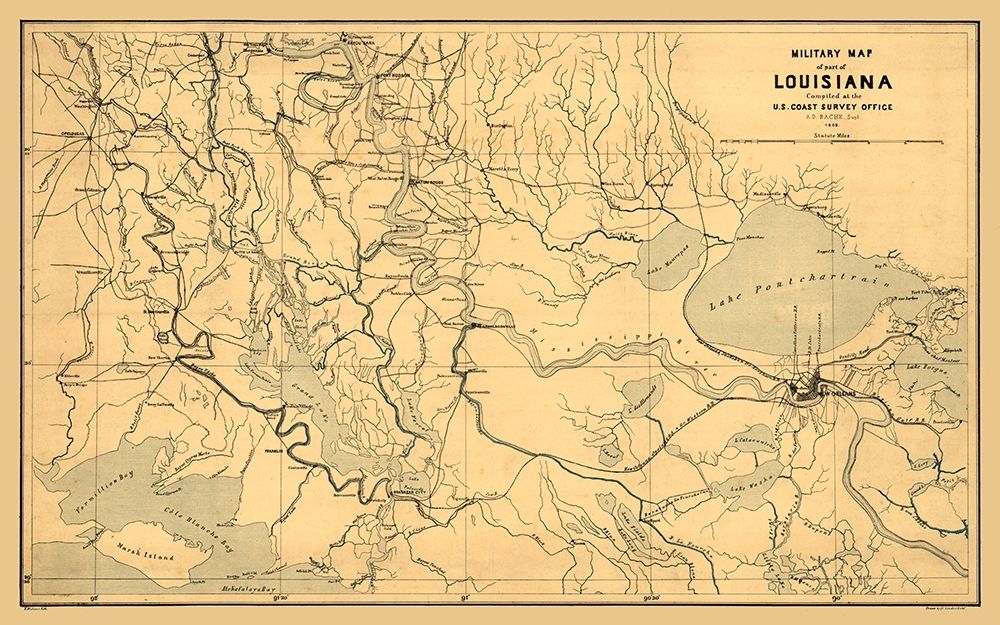 Louisiana Miltary Map - Bache 1863 art print by Bache for $57.95 CAD