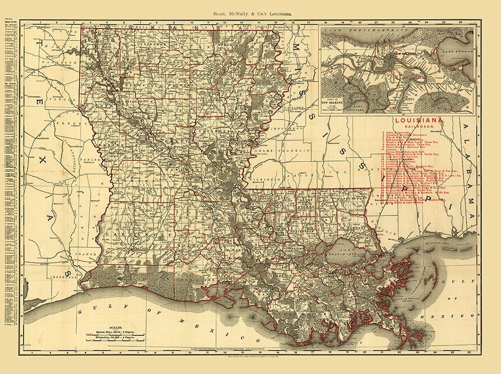 Louisiana Railroads - Rand McNally 1896 art print by Rand McNally for $57.95 CAD
