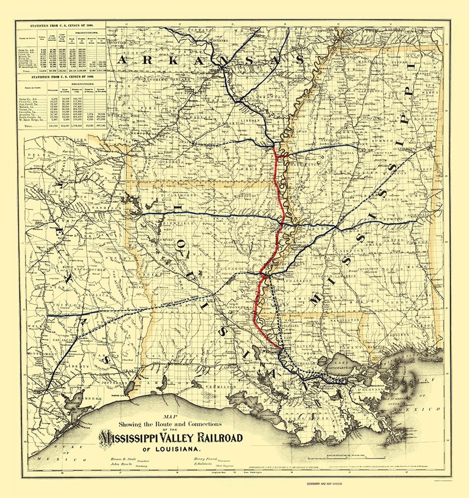 Mississippi Valley Railroad of Louisiana 1882 art print by Colton for $57.95 CAD