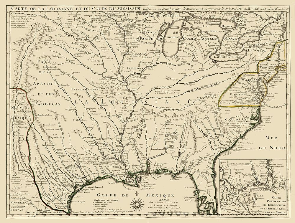 Louisiane - Mississipi - Guillaume de Lisle 1718 art print by Guillaume de Lisle for $57.95 CAD