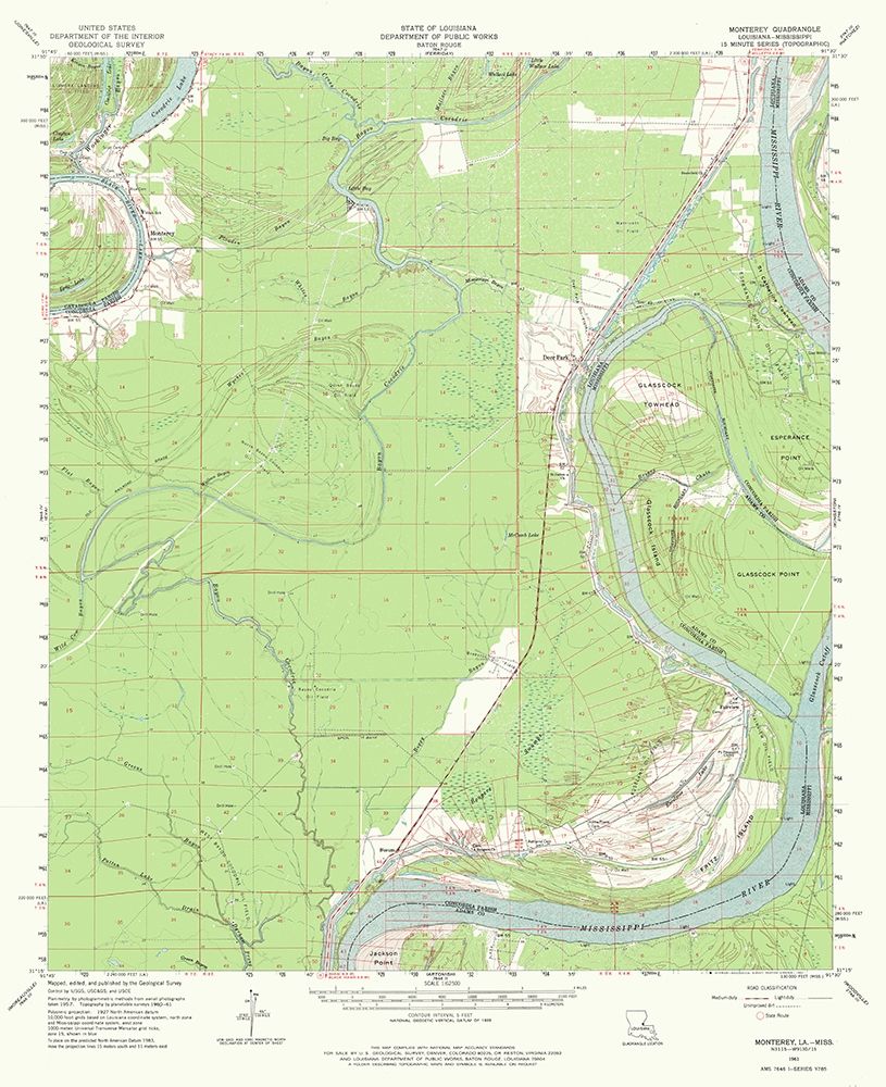 Monterey Louisiana Quad - USGS 1961 art print by USGS for $57.95 CAD