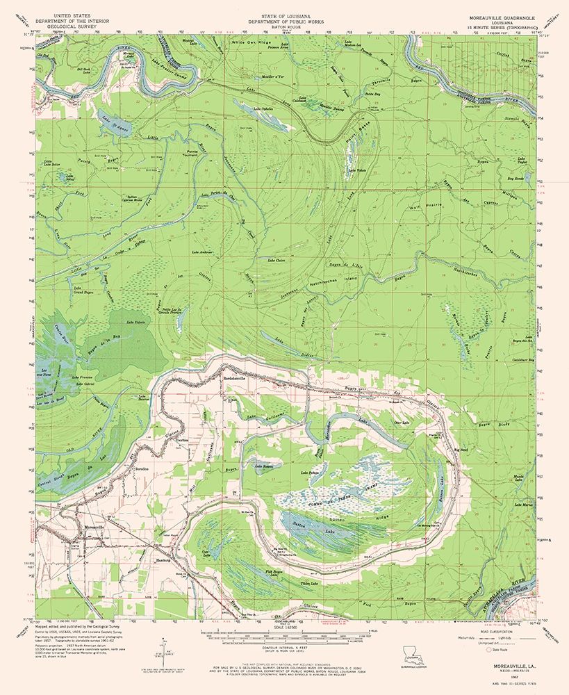 Moreauville Louisiana Quad - USGS 1962 art print by USGS for $57.95 CAD