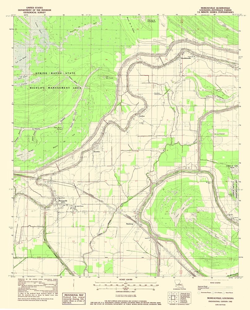 Moreauville Louisiana Quad - USGS 1982 art print by USGS for $57.95 CAD