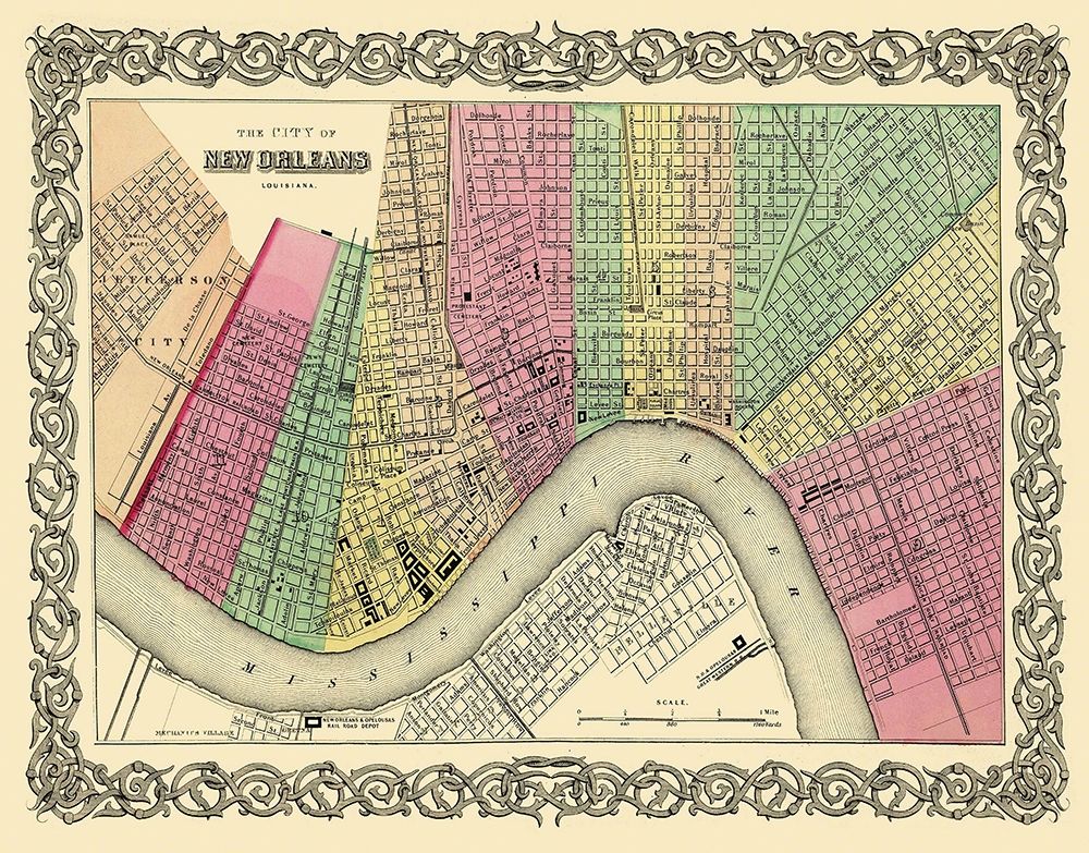 New Orleans Louisiana - Colton 1855 art print by Colton for $57.95 CAD