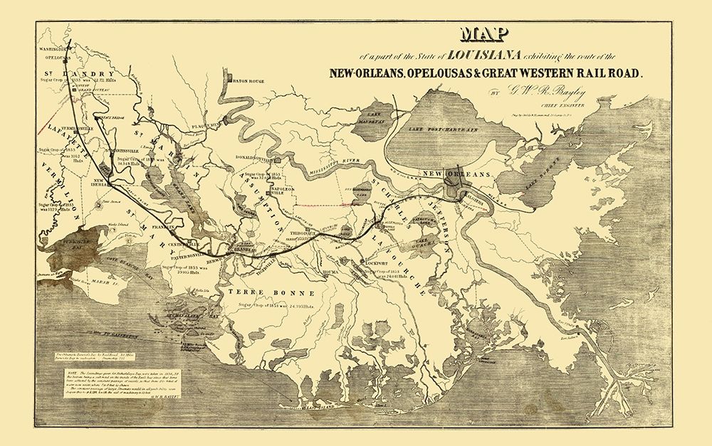 New Orleans, Opelousas and Great Western 1853 art print by Bayley for $57.95 CAD