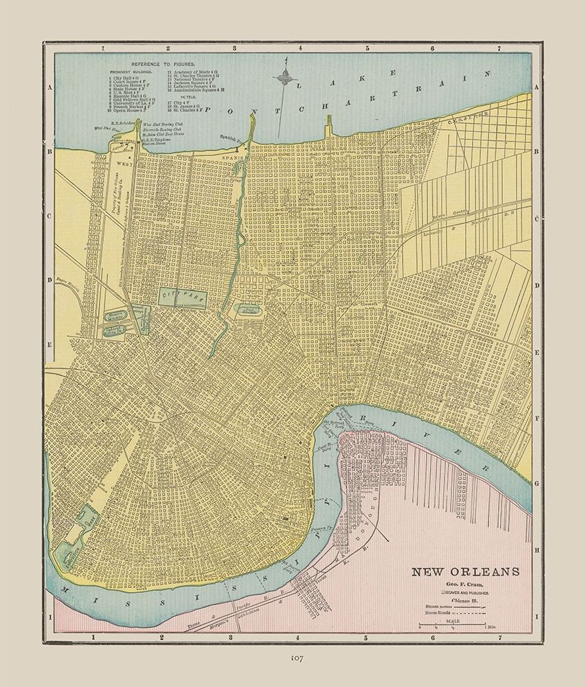 New Orleans Louisiana - Cram 1892 art print by Cram for $57.95 CAD