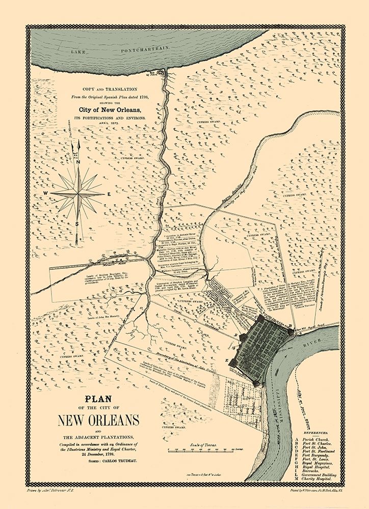 New Orleans Louisiana Fortifications - Trudeau 1798 art print by Trudeau for $57.95 CAD
