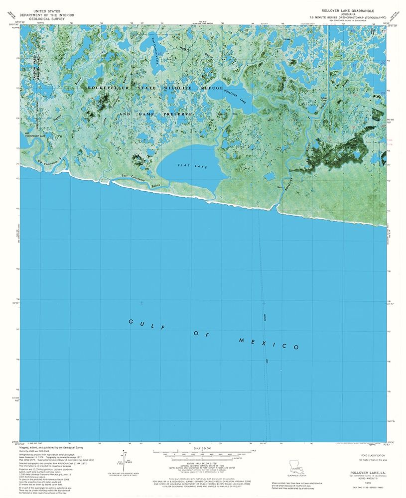 Rollover Lake Louisiana Quad - USGS 1979 art print by USGS for $57.95 CAD