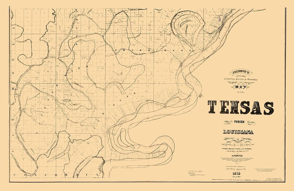 Tensas Parish Louisiana - Johnson 1873 art print by Johnson for $57.95 CAD