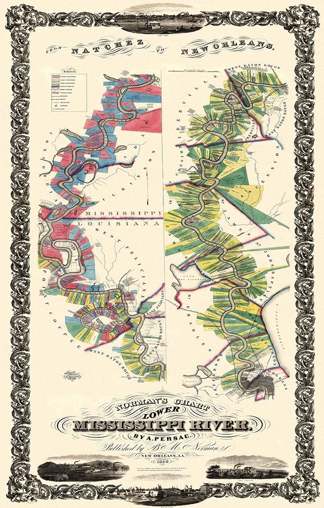 Mississippi River Louisiana Landowner - 1858 art print by Persac for $57.95 CAD