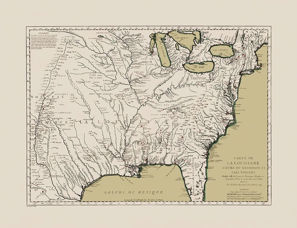 Louisiana and Neighboring Countries - Bellin 1744 art print by Bellin for $57.95 CAD