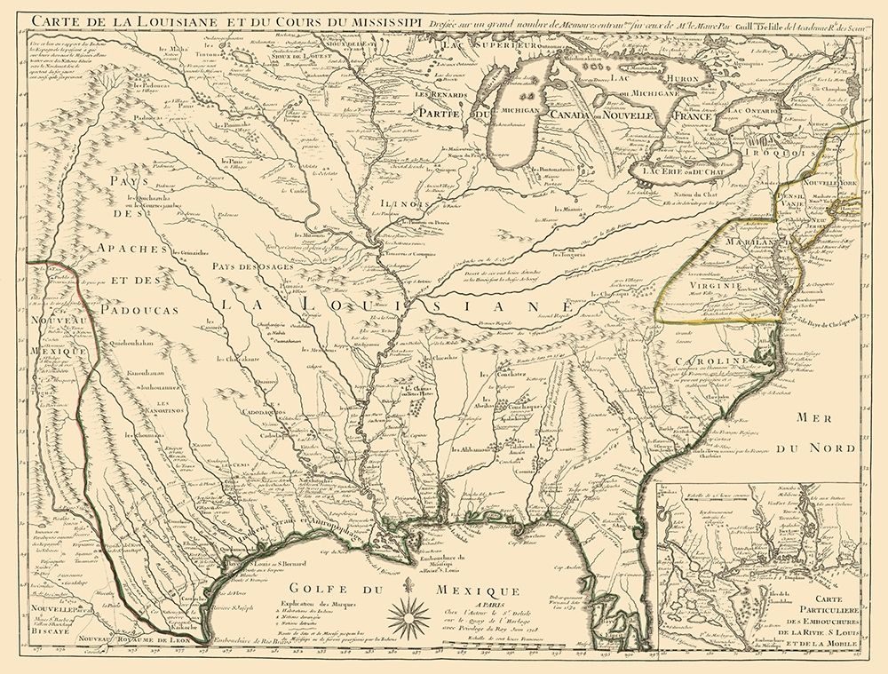 Louisiana and Surrounding Territories art print by Delifle for $57.95 CAD