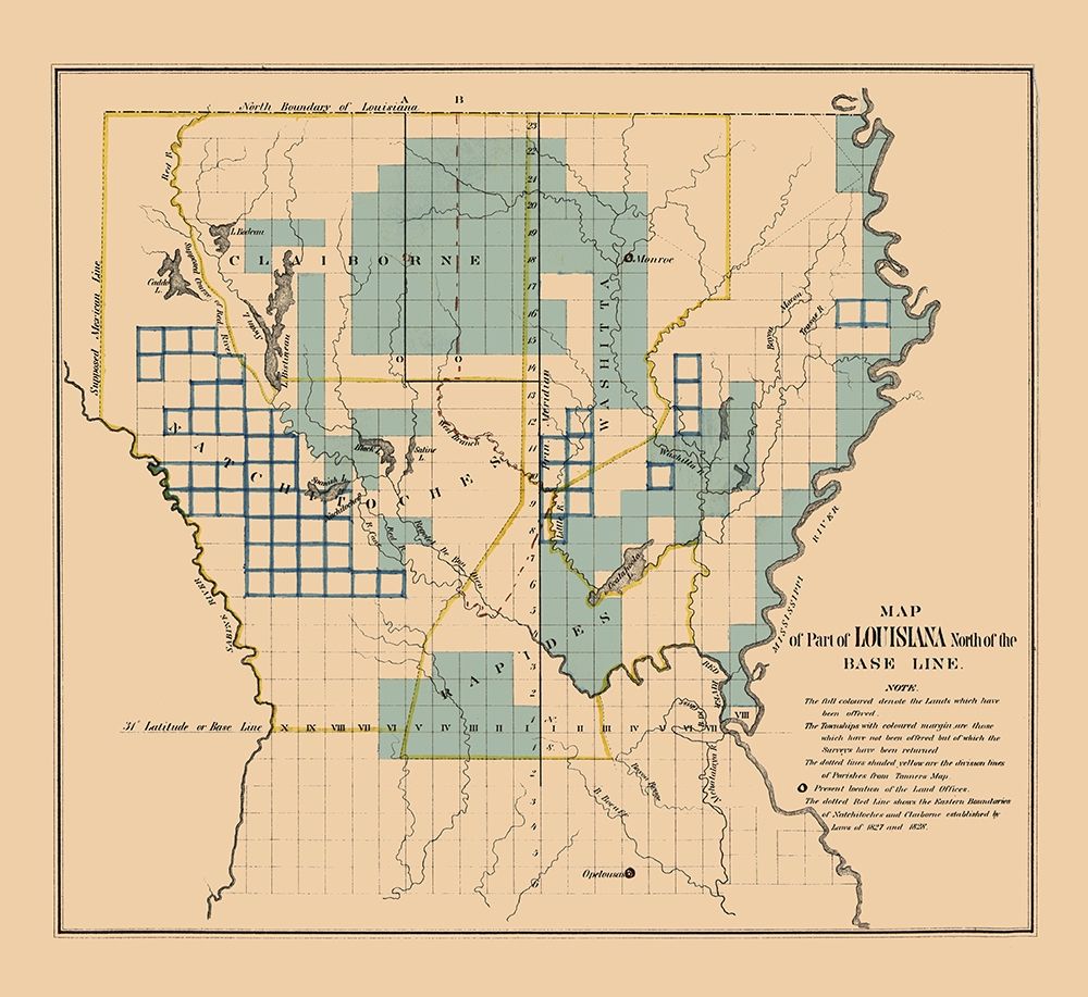 Louisiana Northern Survey Plat - 1836 art print by Unknown for $57.95 CAD