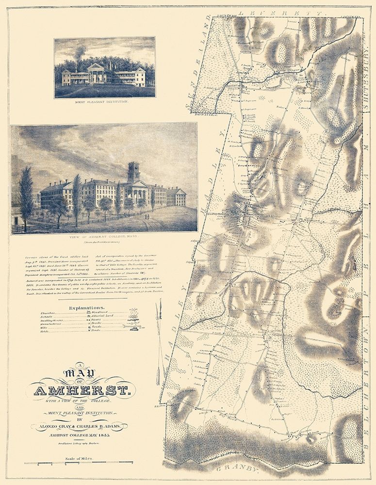 Amherst Massachusetts Landowner - Gray 1833 art print by Gray for $57.95 CAD