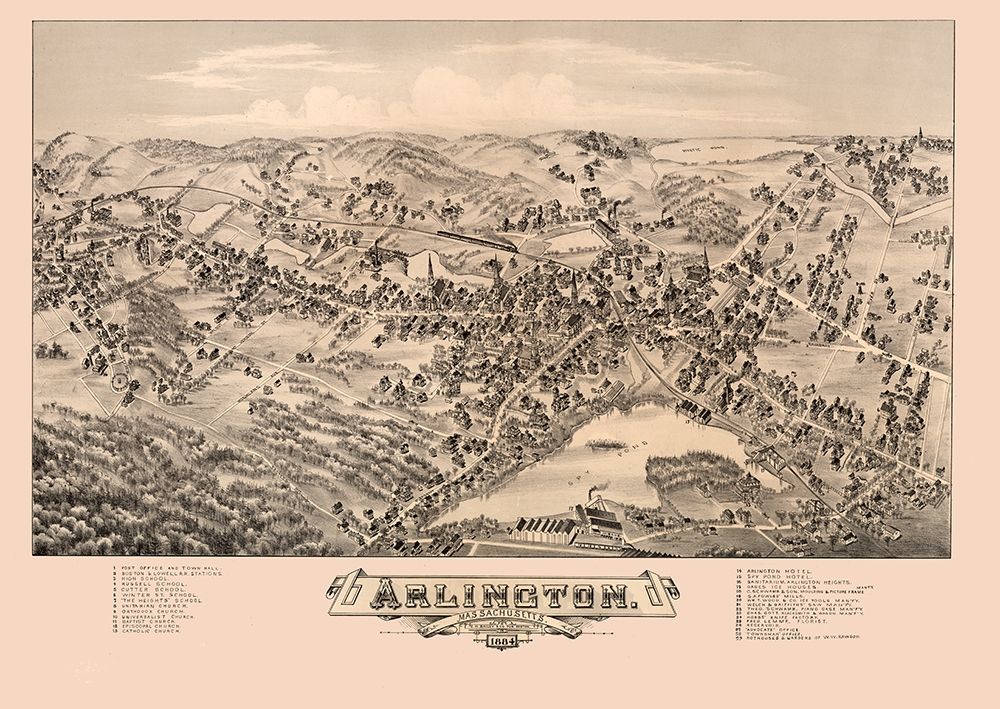 Arlington Massachusetts - Bailey 1884 art print by Bailey for $57.95 CAD