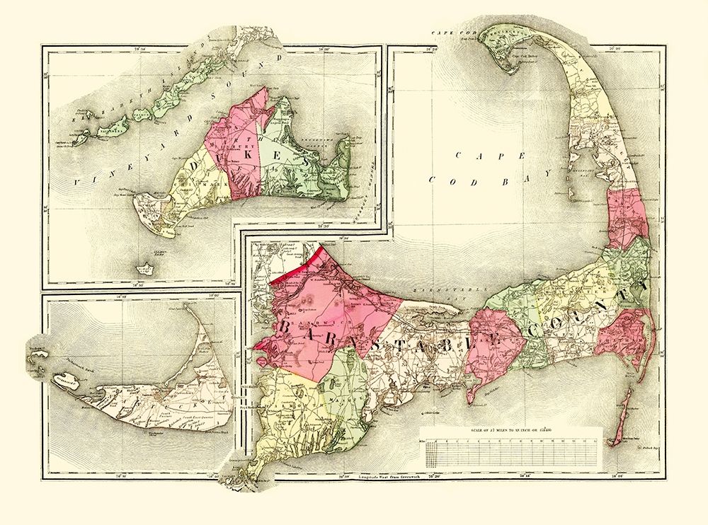 Barnstable Massachusetts - Walling 1871 art print by Walling for $57.95 CAD