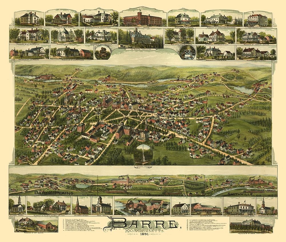 Barre Massachusetts - Bailey 1891 art print by Bailey for $57.95 CAD