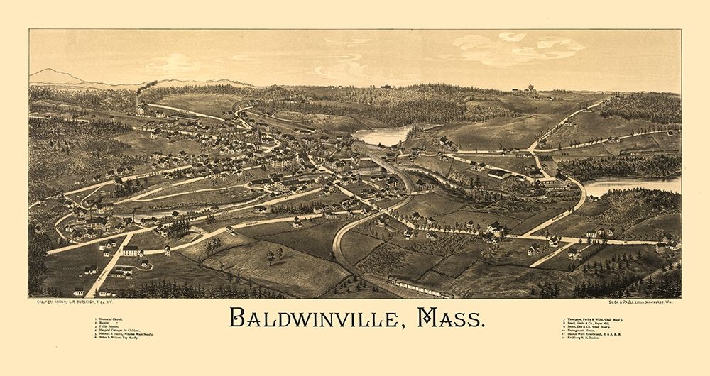 Baldwinville Massachusetts - Burleigh 1886 art print by Burleigh for $57.95 CAD