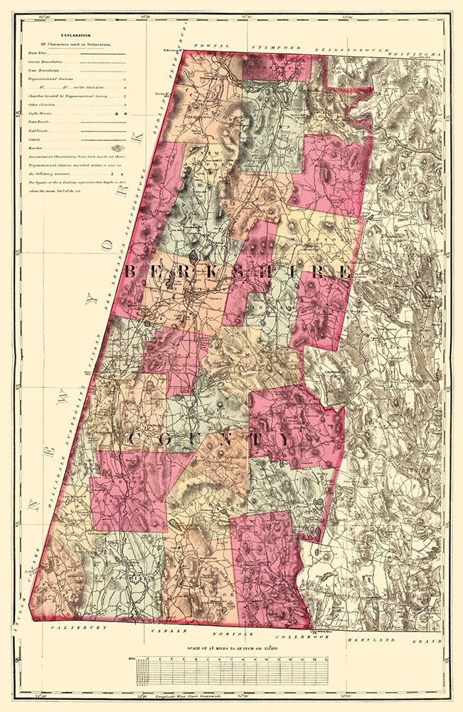 Berkshire Massachusetts - Walling 1871 art print by Walling for $57.95 CAD