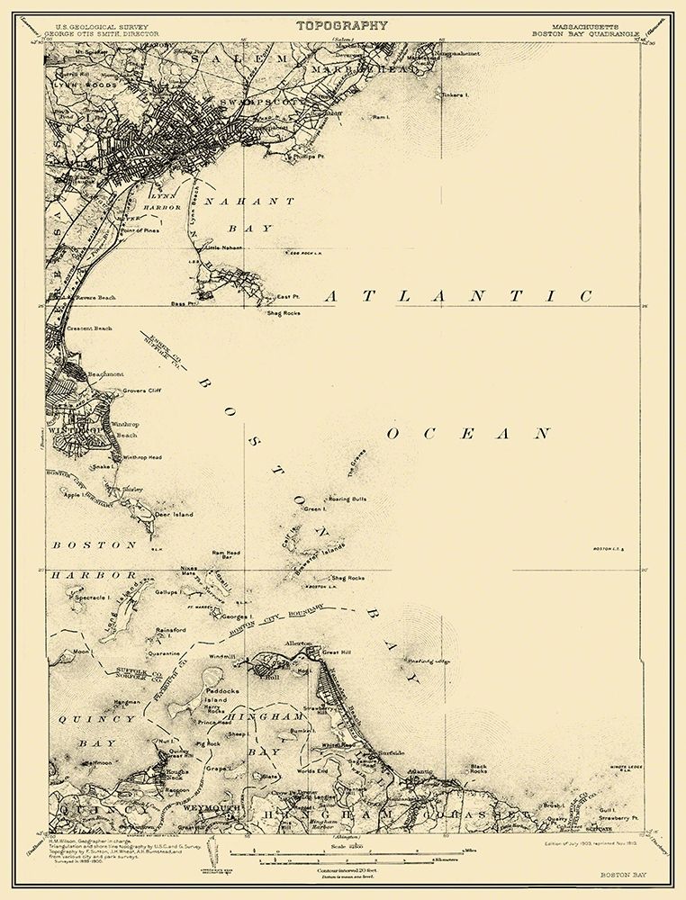 Boston Bay Massachusetts Quad - USGS 1903 art print by USGS for $57.95 CAD