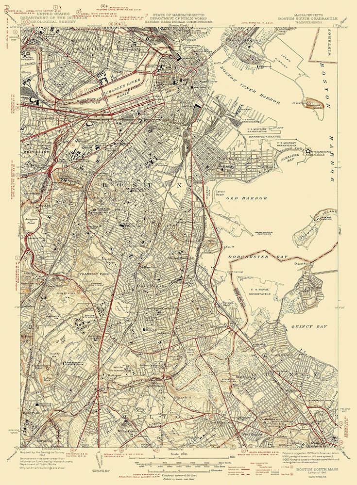 Boston North Massachusetts Quad - USGS 1946 art print by USGS for $57.95 CAD