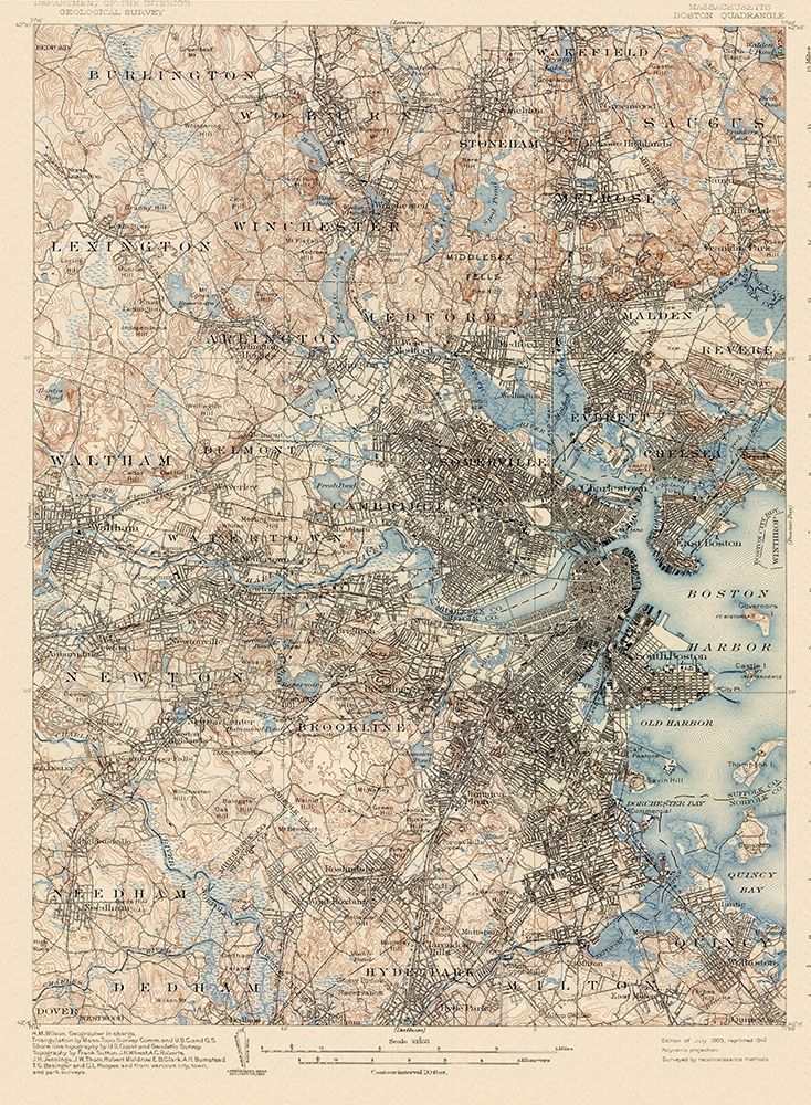 Boston Massachusetts Quad - USGS 1903 art print by USGS for $57.95 CAD