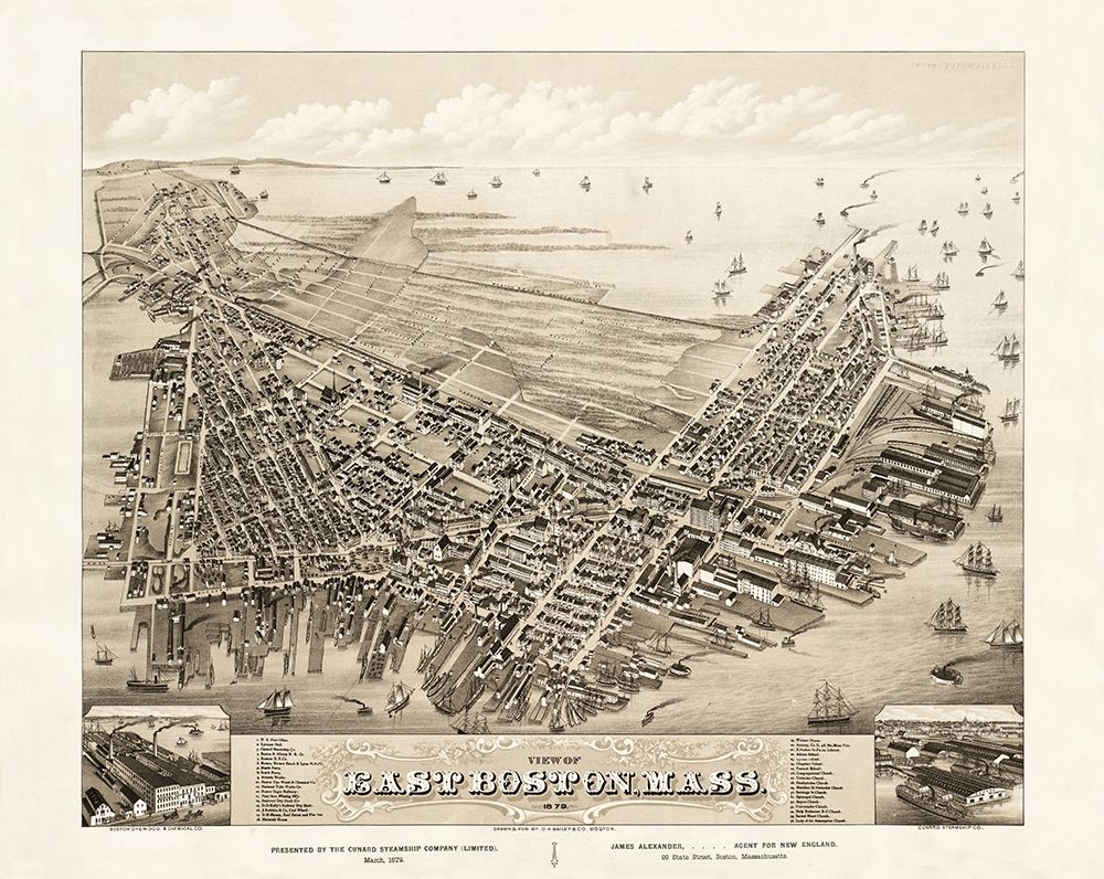 Boston East Massachusetts - Bailey 1879 art print by Bailey for $57.95 CAD