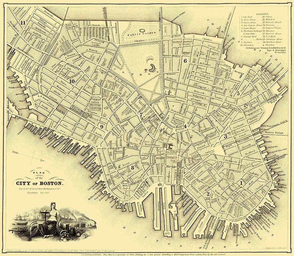 Boston Massachusetts - Dickinson 1844 art print by Dickinson for $57.95 CAD