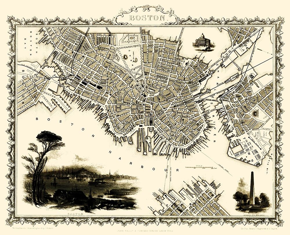 Boston Massachusetts - Tallis 1838 art print by Tallis for $57.95 CAD